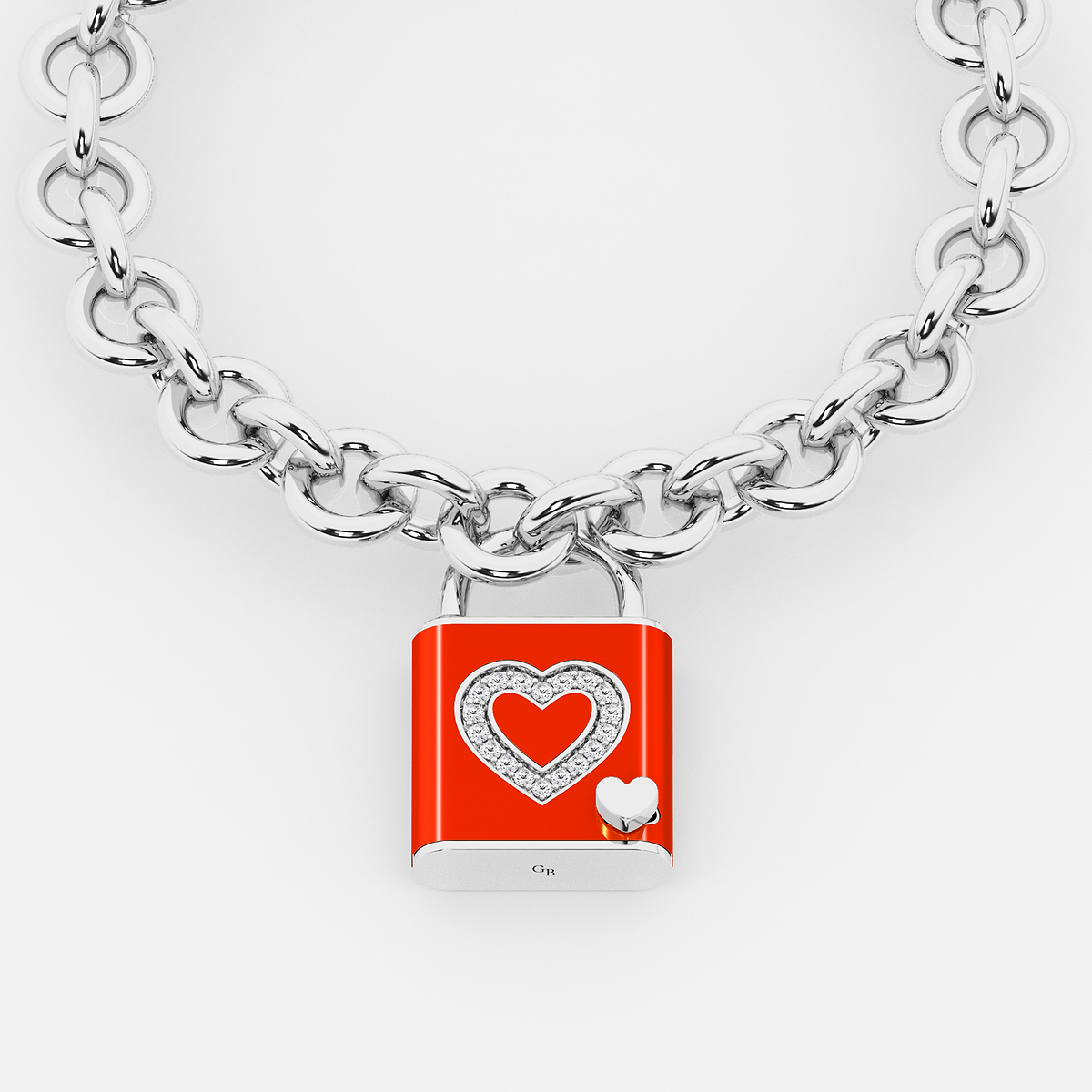 1/4 ctw Round Lab Grown Diamond Heart Design Lock Bracelet with Red Ceramic